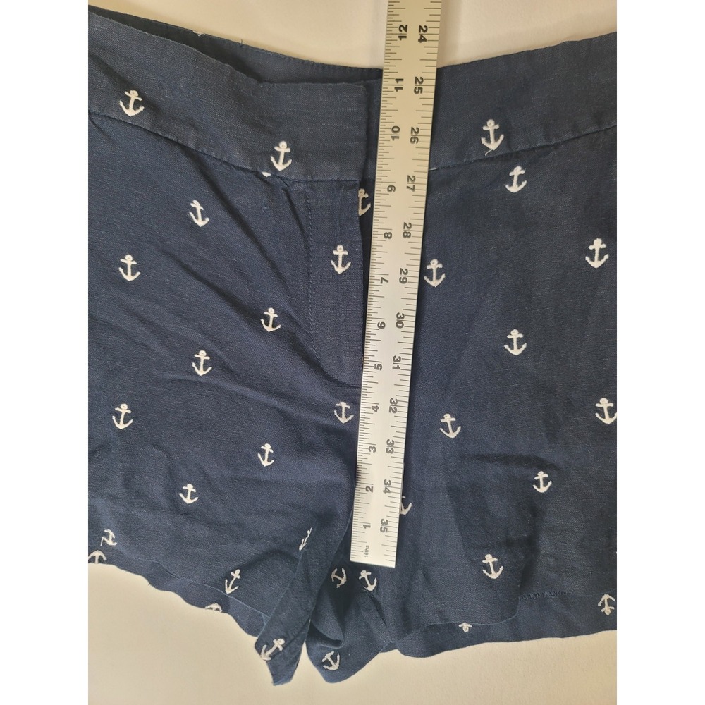 LOFT Anchor Print Shorts Womens Size 10 Navy Blue Linen Blend Nautical Coastal - Picture 8 of 9